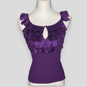 Bebe Purple Top Scoop Neckline with Rag Trim Around Neckline Size XS